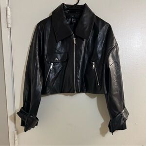 Forever 21 New cropped faux moto jacket Black